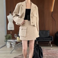 Designer woolen long-sleeved lapel Chanel style suit 4