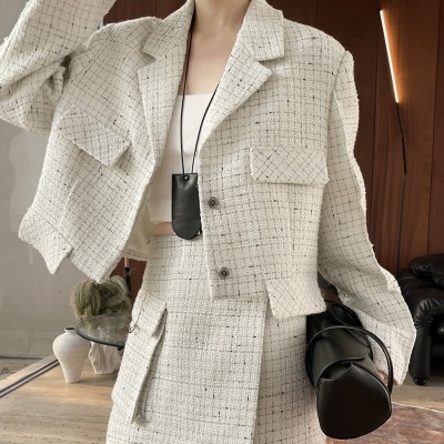 Designer woolen long-sleeved lapel Chanel style suit 4