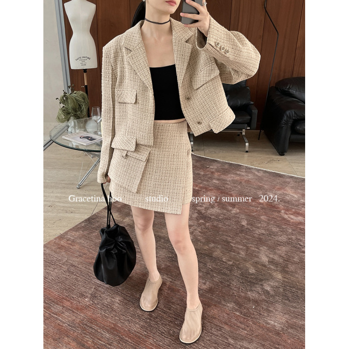 Designer woolen long-sleeved lapel Chanel style suit 4