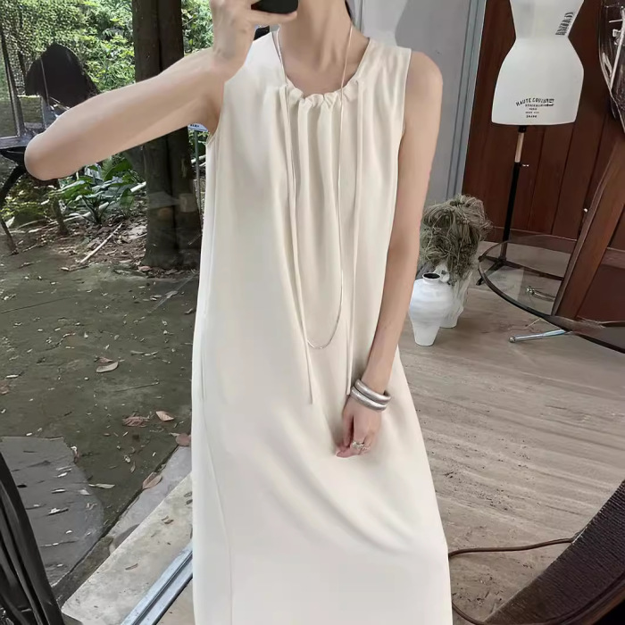 French high-end lace-up drape versatile lazy style dress 15