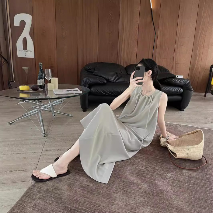 French high-end lace-up drape versatile lazy style dress 15