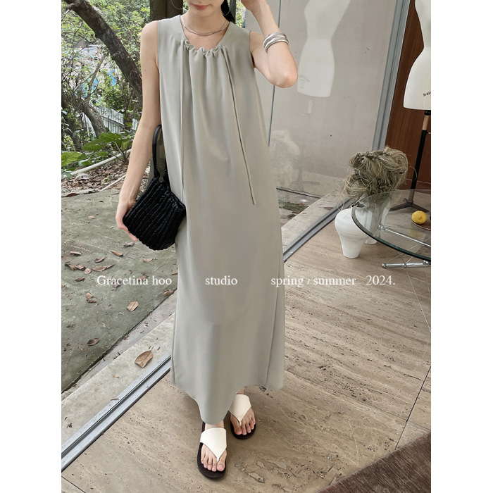 French high-end lace-up drape versatile lazy style dress 15