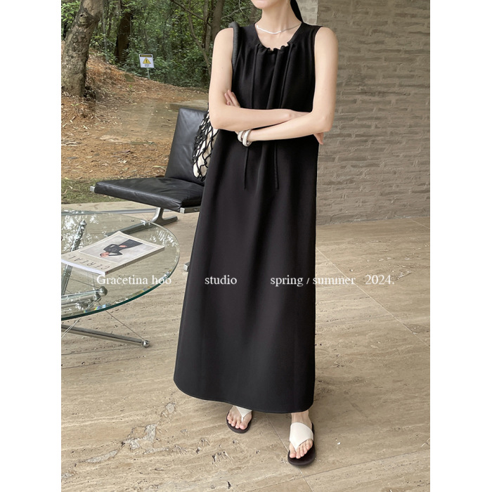 French high-end lace-up drape versatile lazy style dress 15