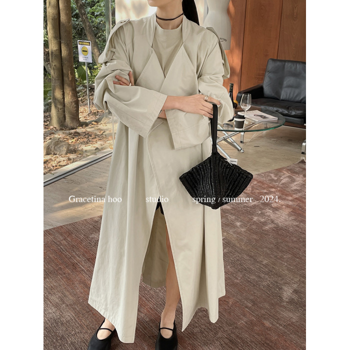 Lapel Long Casual Loose Fashionable Windbreaker Jacket 7
