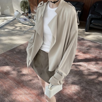 Lazy casual cotton lapel short windbreaker jacket 1