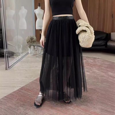 Mesh pleated high waist A-line skirt 14