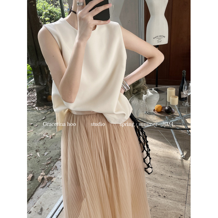 Mesh pleated high waist A-line skirt 14