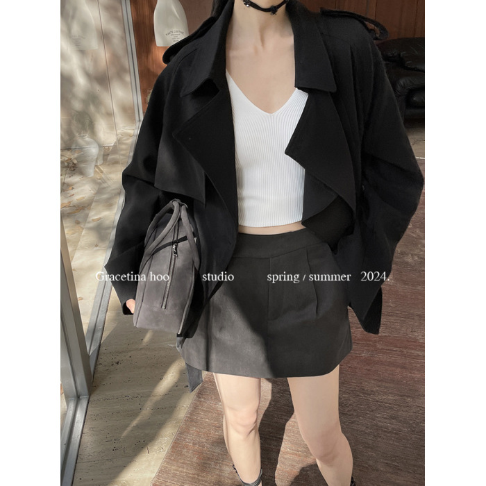 Temperament lapel short workwear loose windbreaker jacket 6