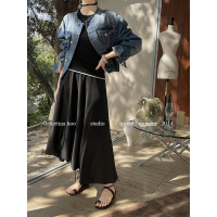 Vintage washed short silhouette round neck denim jacket 5
