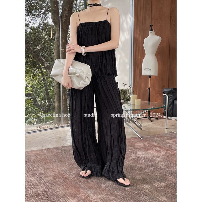 French casual lazy slim wide leg casual pants 21