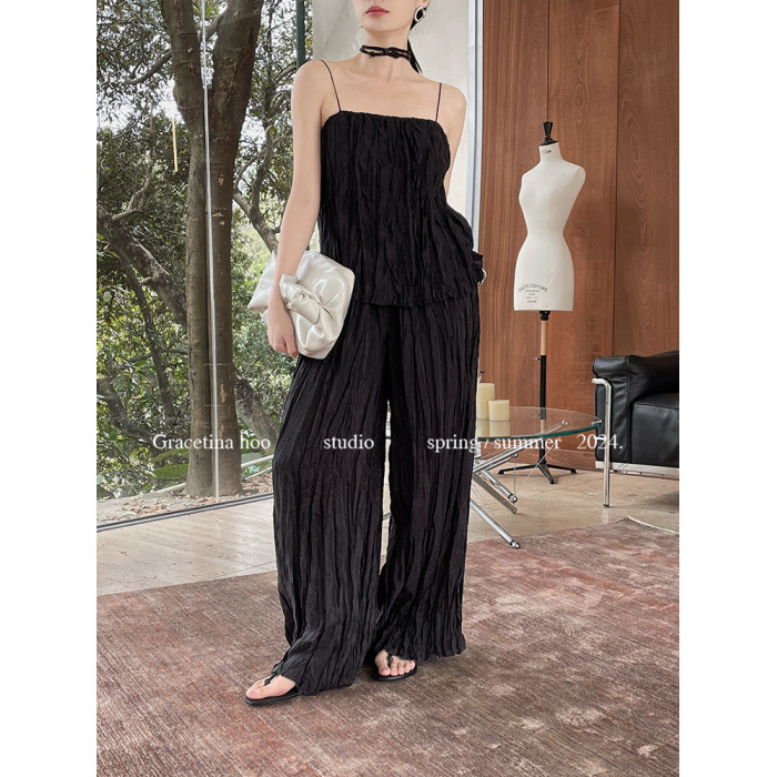French casual lazy slim wide leg casual pants 21