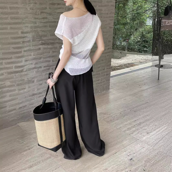 High-waisted loose-fitting straight-leg casual pants 27
