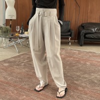 Loose casual tapered pants with belted beaded hem 19