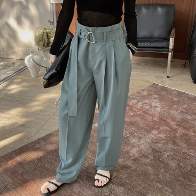 Loose casual tapered pants with belted beaded hem 19