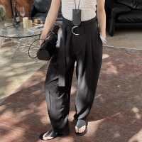 Loose casual tapered pants with belted beaded hem 19