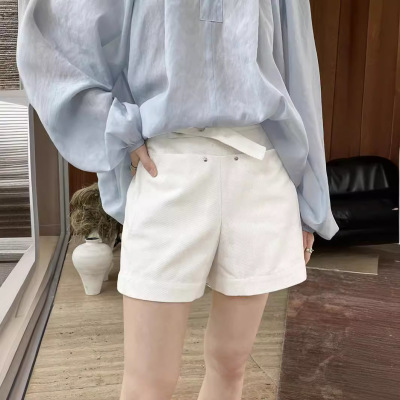Pure cotton wide design slim A-line versatile high waist casual shorts 28