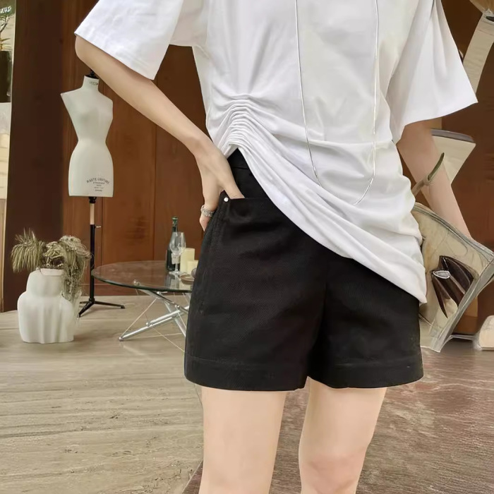 Pure cotton wide design slim A-line versatile high waist casual shorts 28