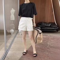 Pure cotton wide design slim A-line versatile high waist casual shorts 28