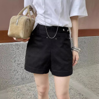 Pure cotton wide design slim A-line versatile high waist casual shorts 28