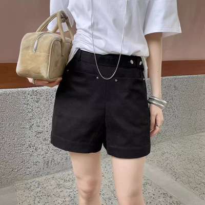 Pure cotton wide design slim A-line versatile high waist casual shorts 28