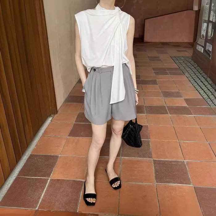 Simple high waist straight casual shorts 29
