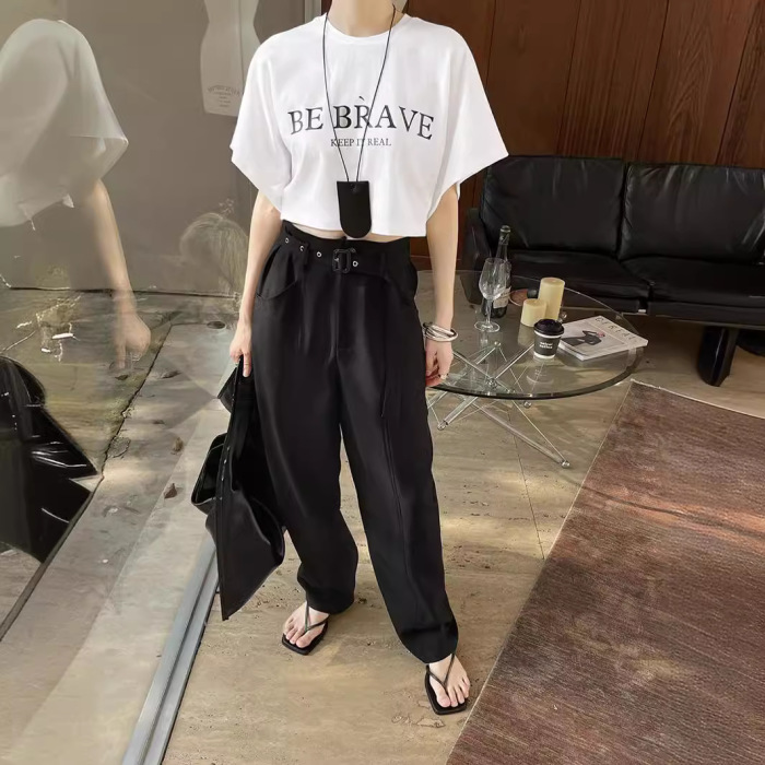 Simple slim high waist lazy loose casual pants 22