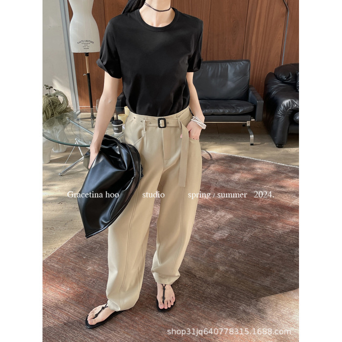 Simple slim high waist lazy loose casual pants 22