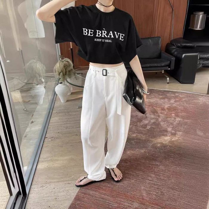 Simple slim high waist lazy loose casual pants 22