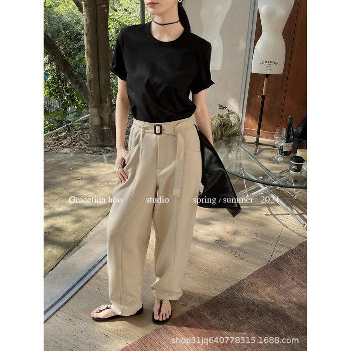 Simple slim high waist lazy loose casual pants 22