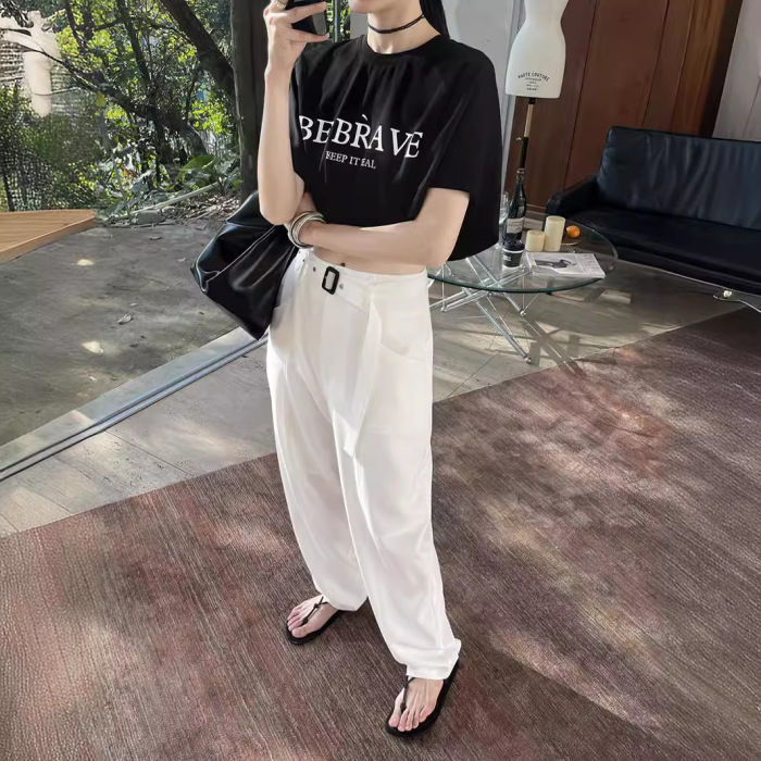 Simple slim high waist lazy loose casual pants 22