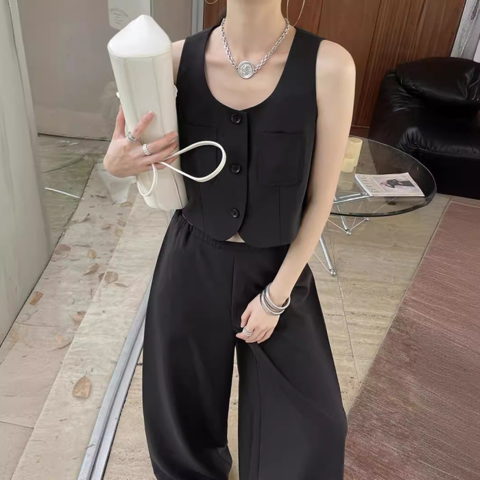 Wide -leg pants simple elasticity is thin and loose casual pants 20