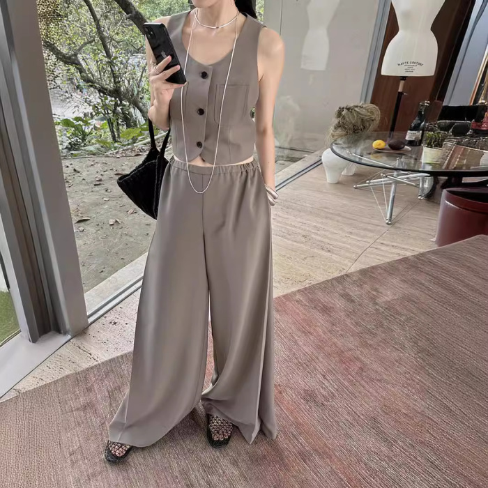 Wide -leg pants simple elasticity is thin and loose casual pants 20