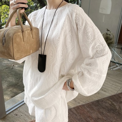 Embroidered oversized shirt and shorts set 42