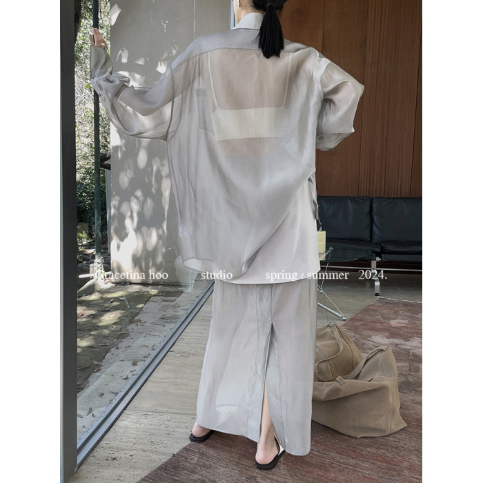 French casual loose shirt skirt suit 44