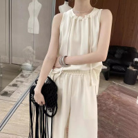 French style pleated top wide-leg pants suit 41