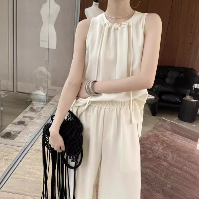French style pleated top wide-leg pants suit 41