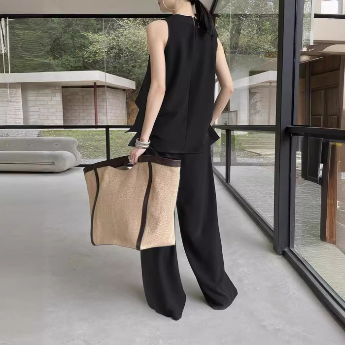 French style pleated top wide-leg pants suit 41