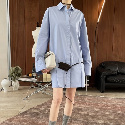 Minimalist Cotton Loose Lapel Midi Shirt Dress 31