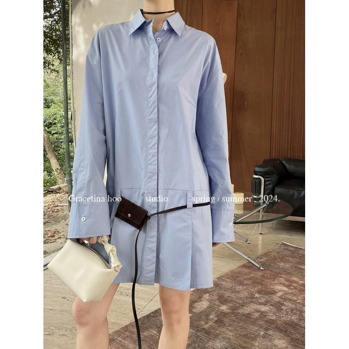 Minimalist Cotton Loose Lapel Midi Shirt Dress 31