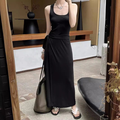 Simple U-neck tie knot skirt suit 48