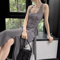 Simple U-neck tie knot skirt suit 48