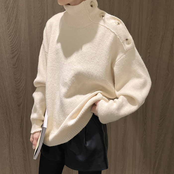 Soft and velvety lazy loose silhouette high collar versatile sweater 34