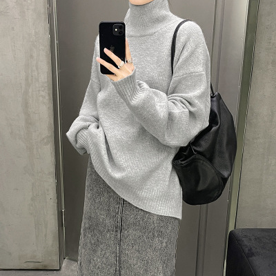Soft and velvety lazy loose silhouette high collar versatile sweater 34