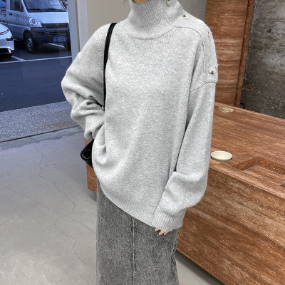 Soft and velvety lazy loose silhouette high collar versatile sweater 34