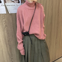 Soft and velvety lazy loose silhouette high collar versatile sweater 34