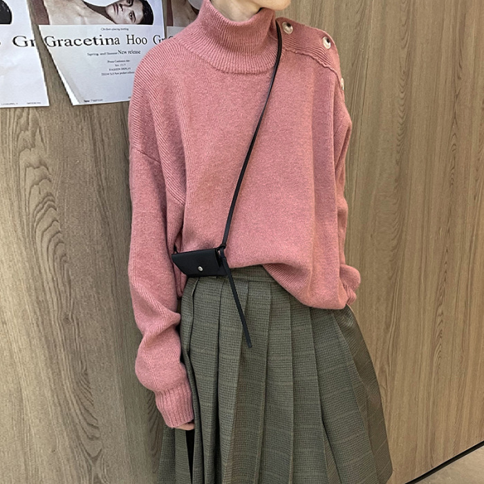 Soft and velvety lazy loose silhouette high collar versatile sweater 34