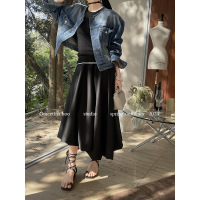 Vintage washed short round neck denim jacket 32