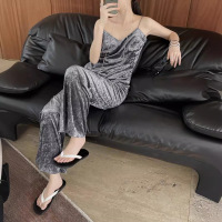 Women's retro light velvet wide-leg pants suit 38