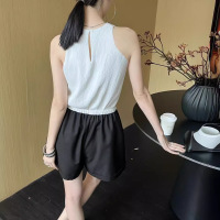 French drawstring casual pants cuffed slim shorts 56