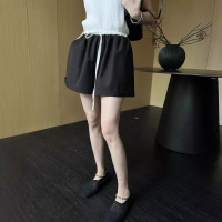 French drawstring casual pants cuffed slim shorts 56
